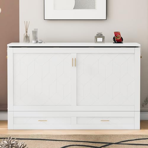 Queen Size Murphy Wall Bed with USB Charging Station and Storage Drawer L74993