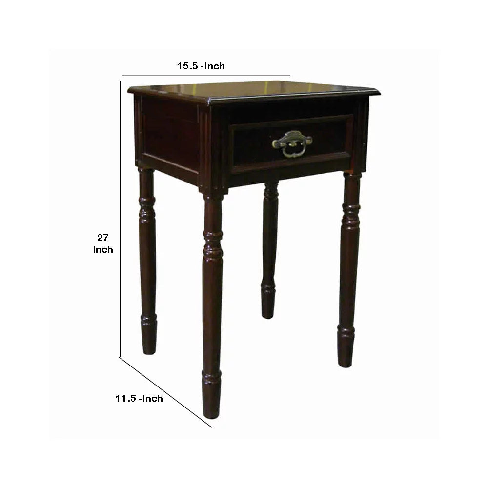 Cherry Brown 1 Drawer End Table with Turned Tapered Legs D971