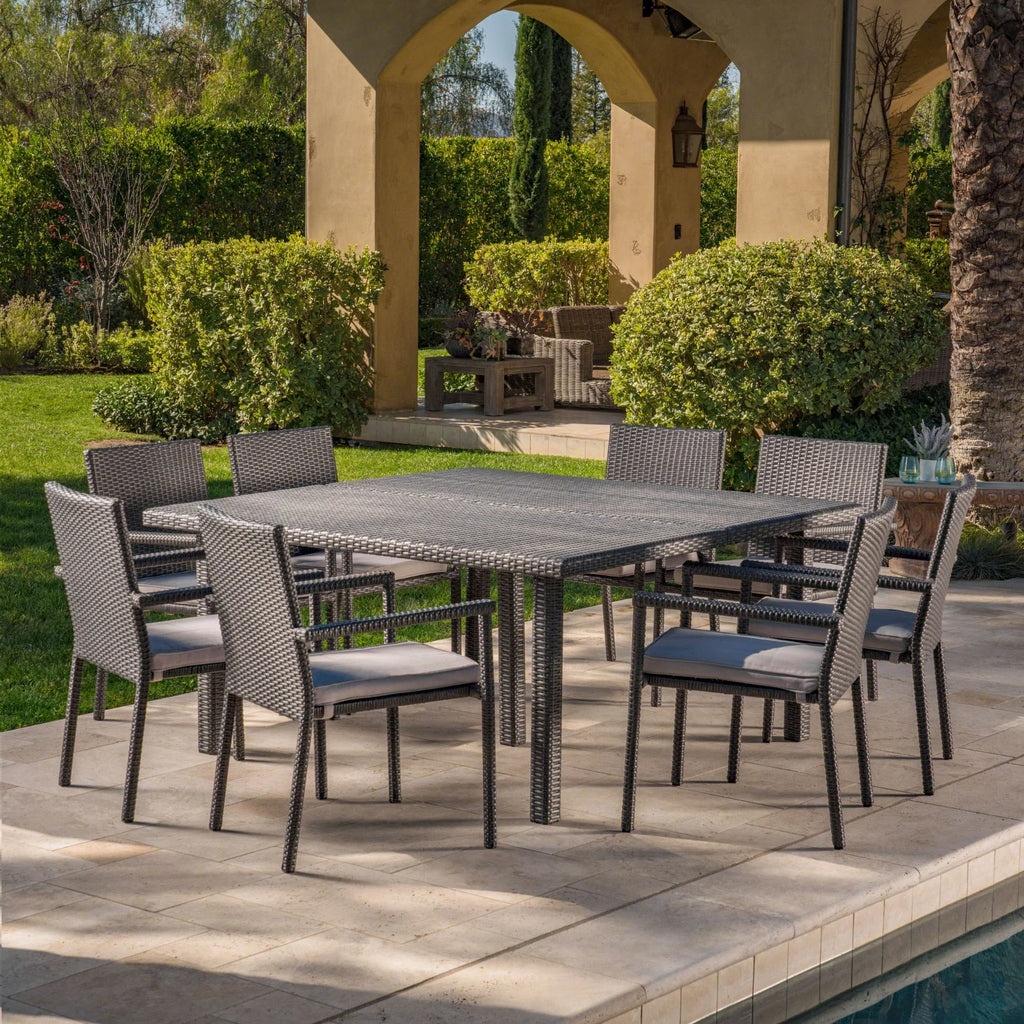 9 Piece Gray Wicker Patio Dining Set N675
