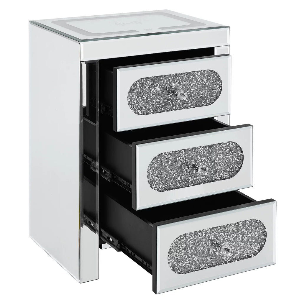 3 Drawer Mirrored Nightstand with Wireless Charging Station I112