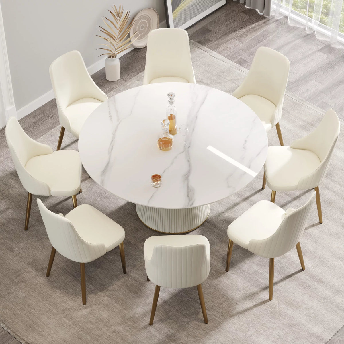 White Artificial Stone Round Dining Table U65853