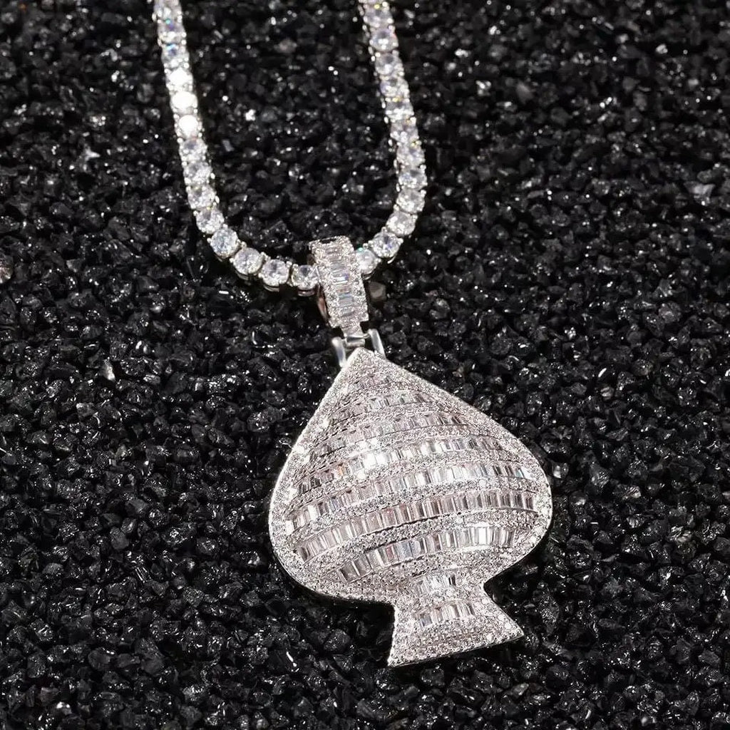 Gold Simulated Diamond Ace of Spades Poker Charm Pendant Necklace K64867