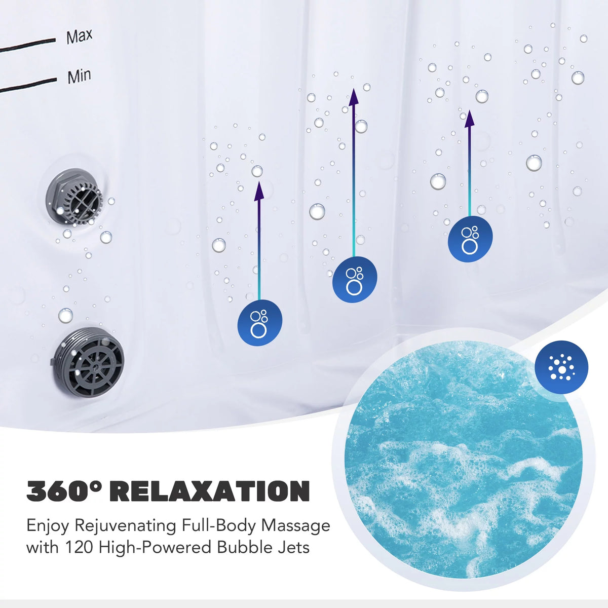 5x5ft Square Inflatable Spa Tub with 120 Massaging Jets R371