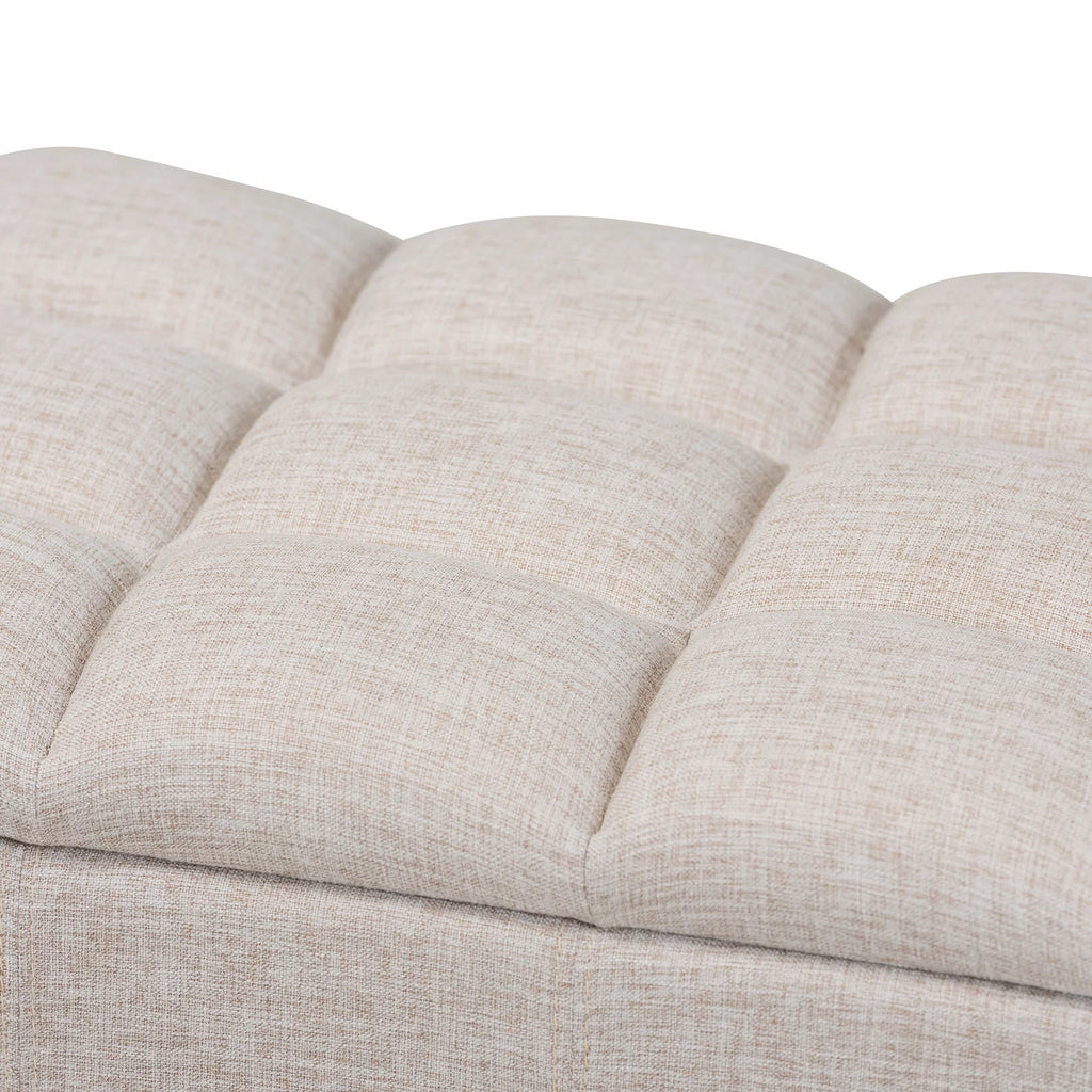 Beige Fabric Upholstered Wood Storage Bench Ottoman O87498