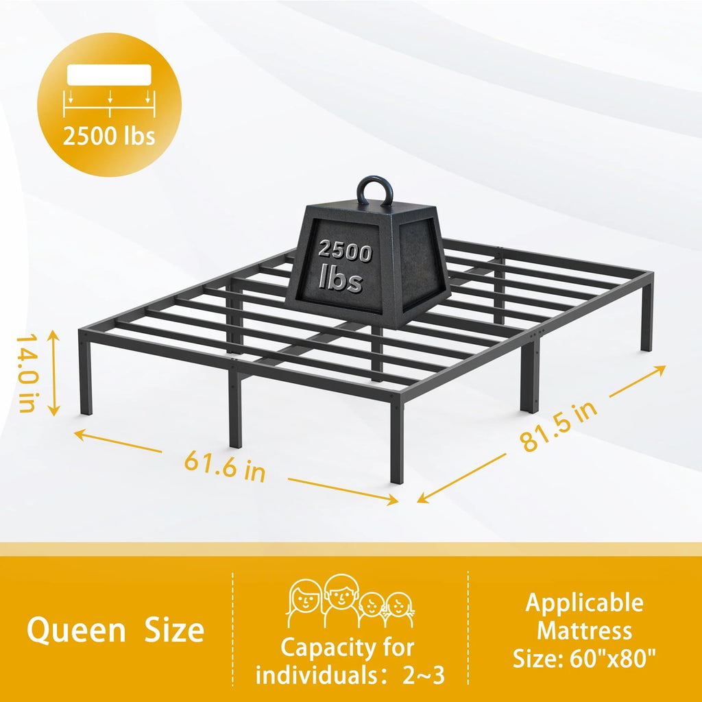 Queen Size Black Metal Platform Bed Frame N953