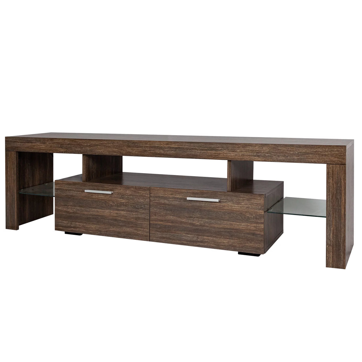 Modern LED TV Stand with 2 Drawers and Glass Shelf E463