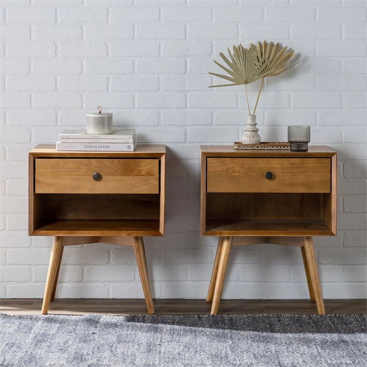 2-Piece Solid Pine Wood Nightstand I5634