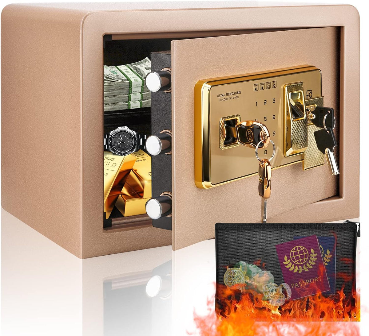 4.0 Cub Fireproof Waterproof Digital Safe Box with Document Bag G48515