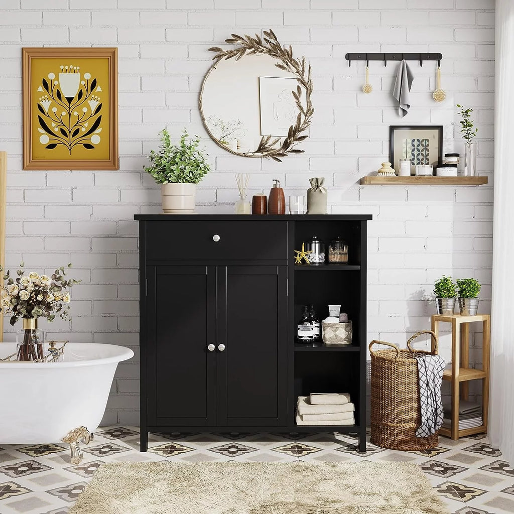Black Freestanding Bathroom Cabinet with Drawer and Adjustable Shelf B266100