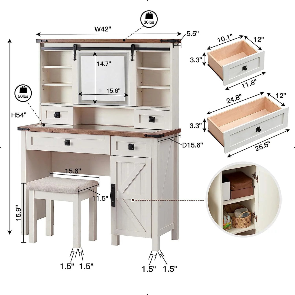 White Vanity Set with Sliding Mirror and Lights Y248