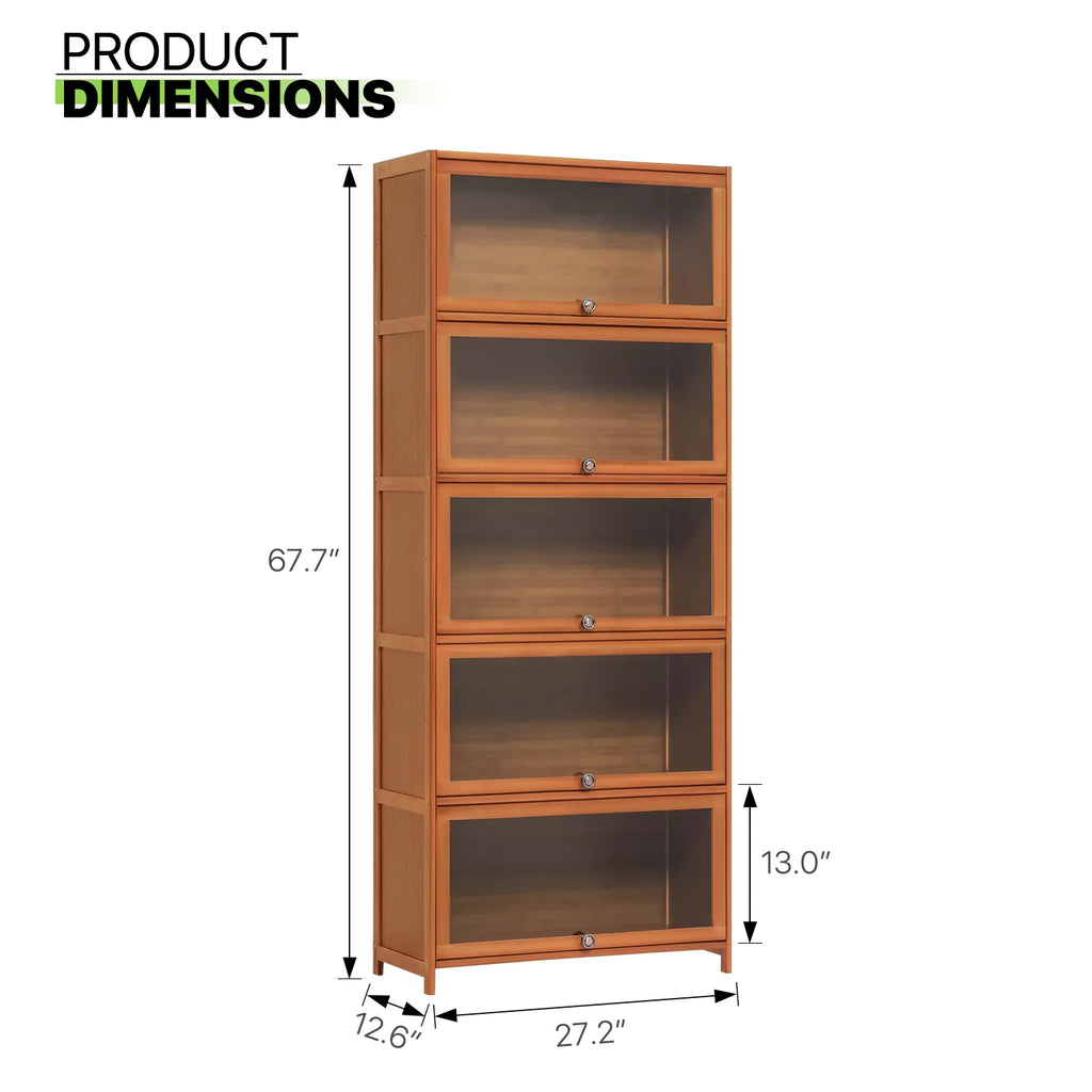 Bamboo Acrylic 5 Shelves Bookcase with Door T341896