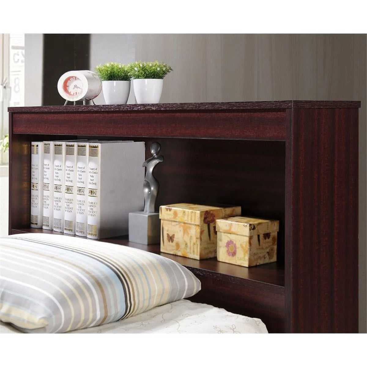 2 Piece Bedroom Set with Captain Bed and Chest in Mahogany Wood P66305