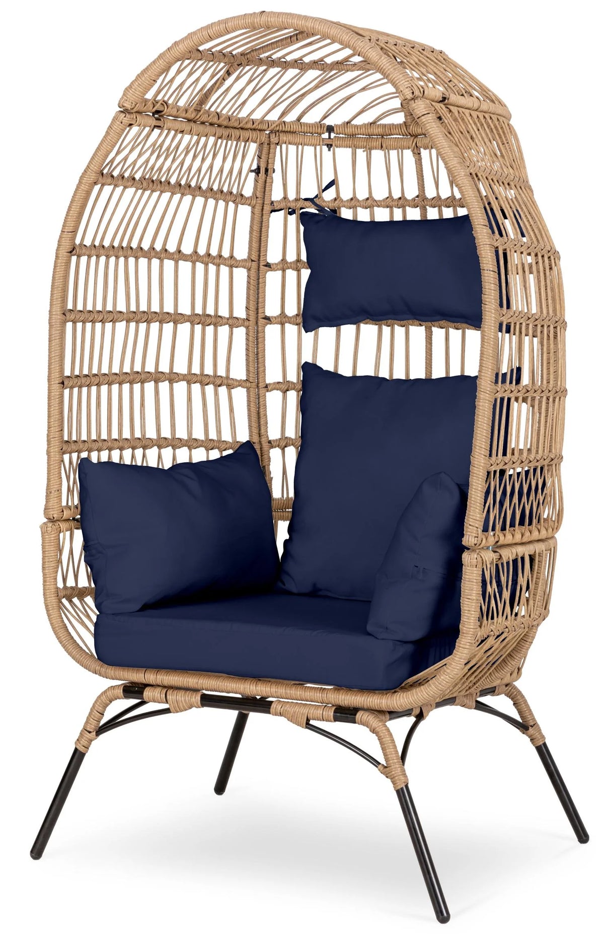 Navy Blue Rattan Wicker Oversize Patio Chair with Cushion V727