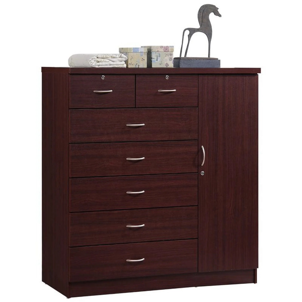 2 Piece Bedroom Set with Captain Bed and Chest in Mahogany Wood P66305