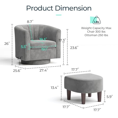 Gray Velvet Swivel Accent Chair with Ottoman D97839