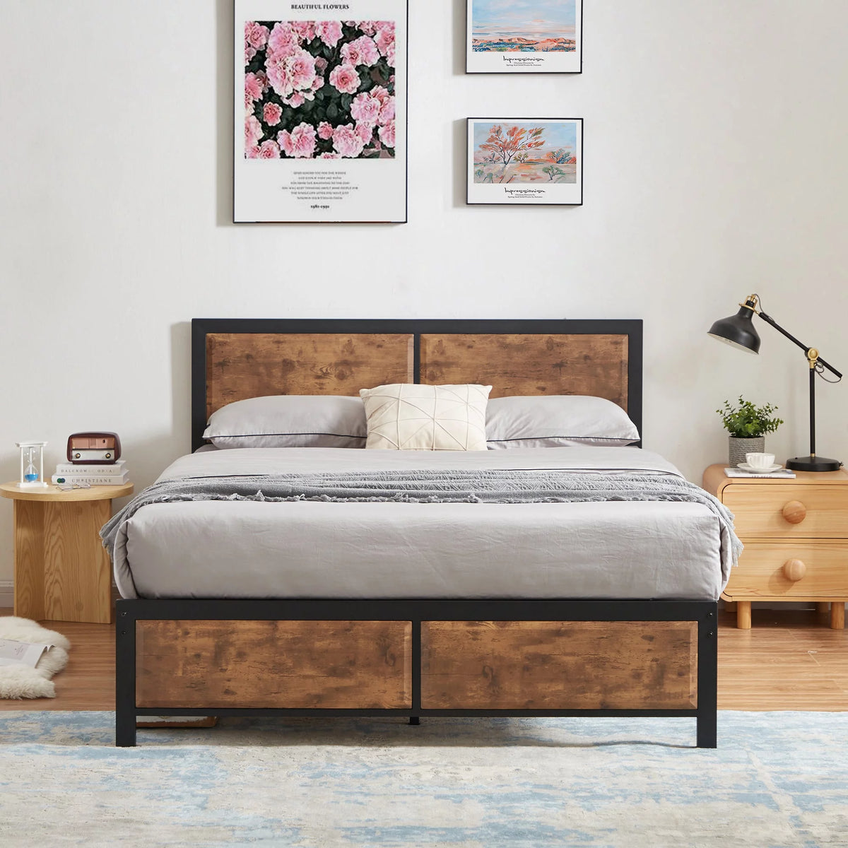 3-Piece Bedroom Set with Queen Size Bed Frame and Nightstands I9385