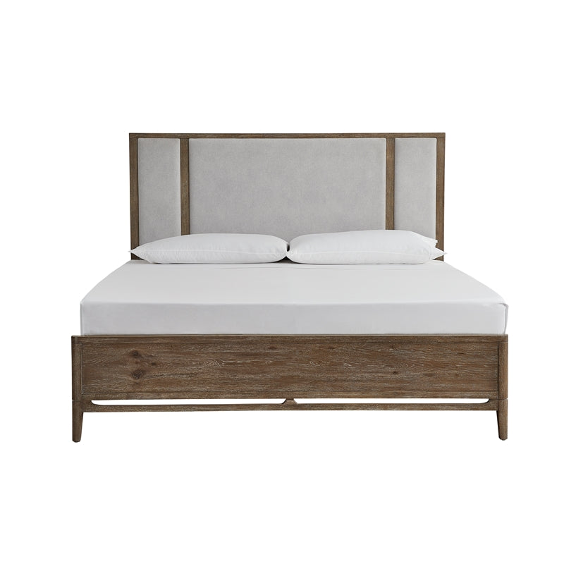 Wood Cal.King Panel Bed with Upholstered Headboard in Brown H17645