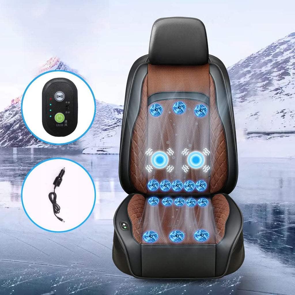 Beige 12V Cooling Massage Car Seat Cushion O59632