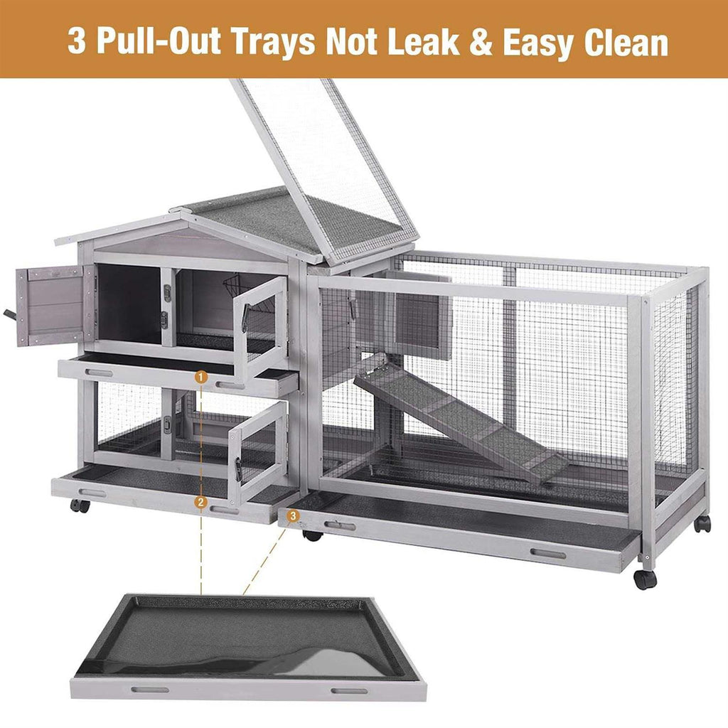 Bunny Cage Indoor and Outdoor Rabbit Hutch with Casters Q556777