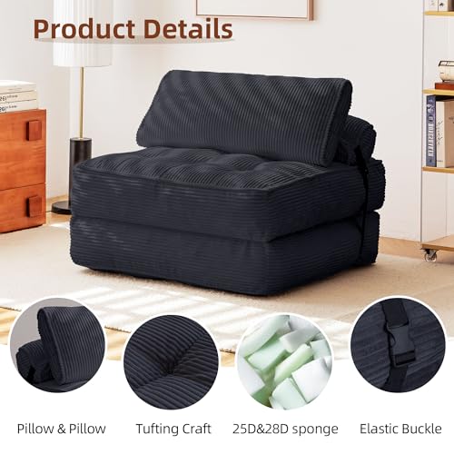 Folding Sofa Bed Convertible Sleeping Chair with Pillow Black G295129