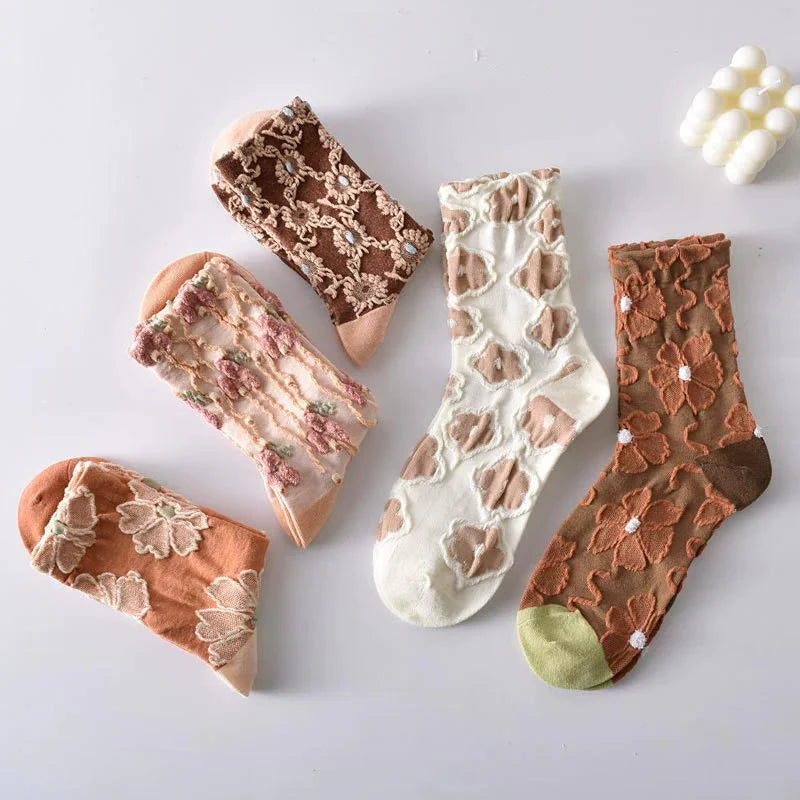 5 Pairs Womens Floral Socks O83917