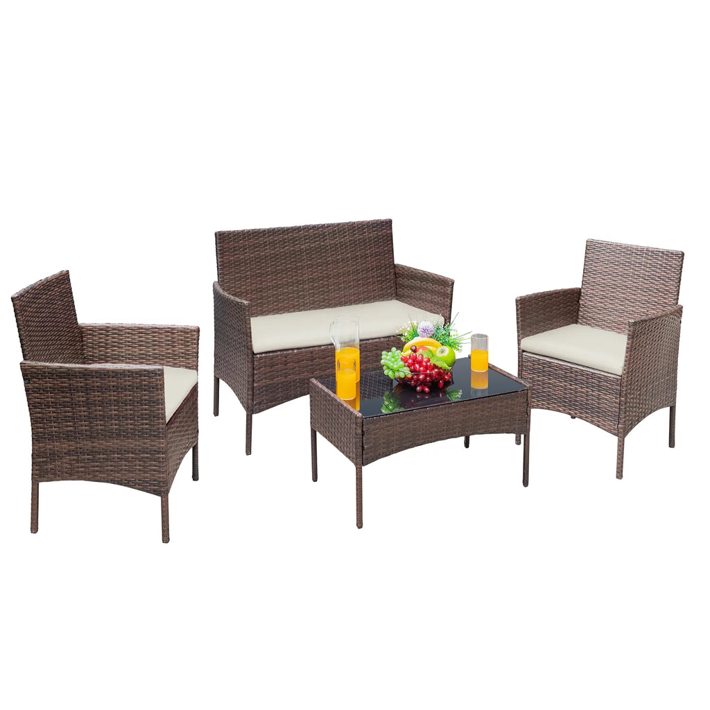 Brown PE Rattan Wicker 4 Pieces Patio Furniture Set with Cushion L529127