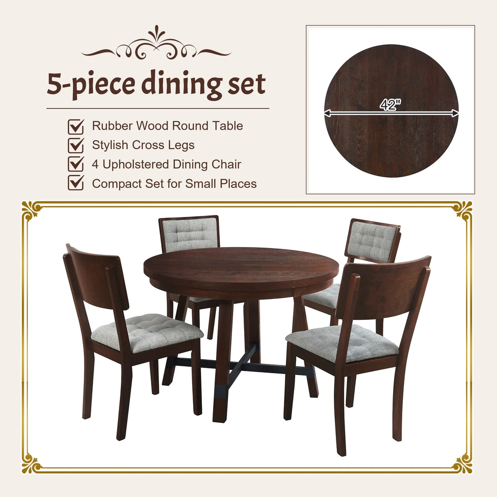 5 Piece Round Dining Table Set with 4 Chairs, Espresso E57847