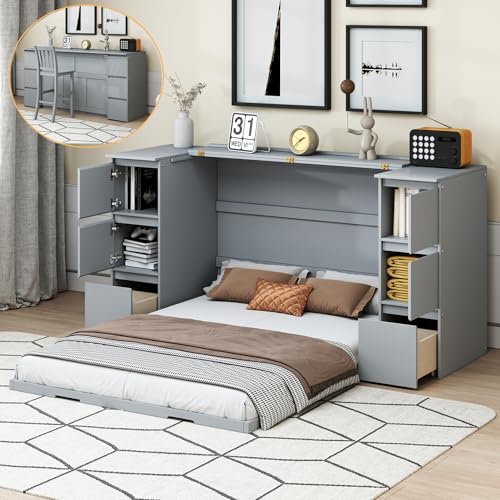 Twin Size Murphy Bed with Charging Station and Storage Drawers N21833