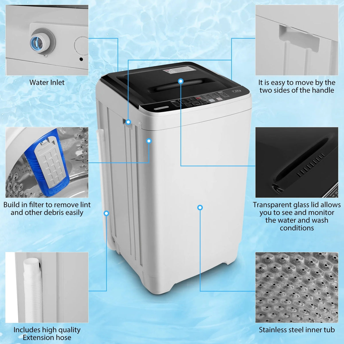 Portable 17.6lbs Fully-Automatic Washing Machine C1711
