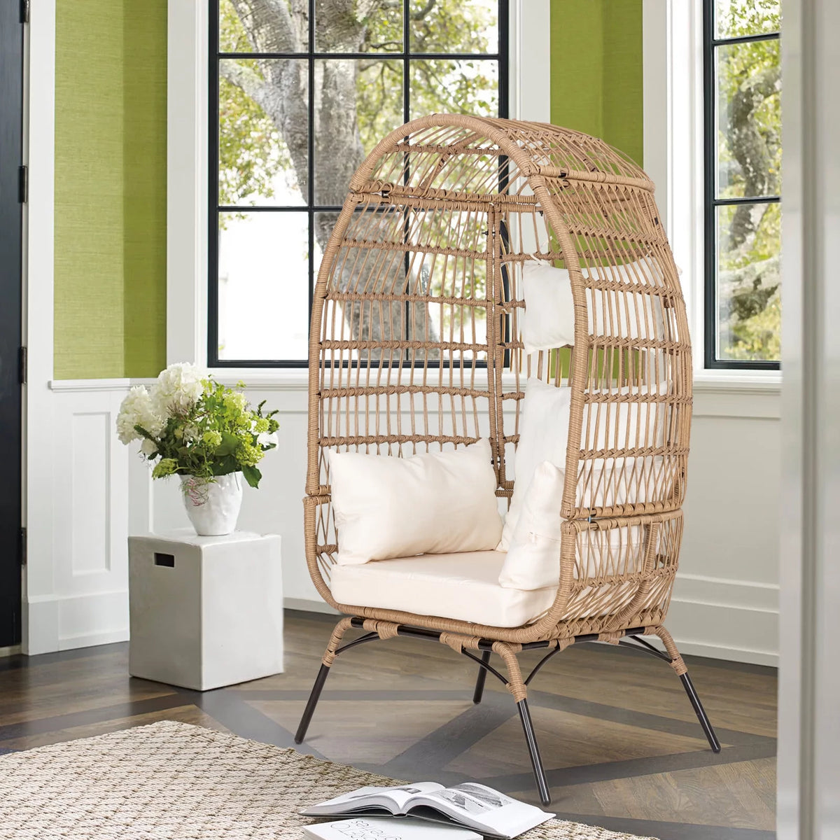 Navy Blue Rattan Wicker Oversize Patio Chair with Cushion V727