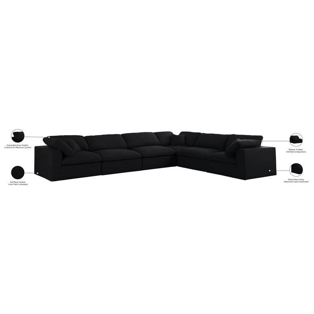 Black Linen Fabric Modular Sectional V706828