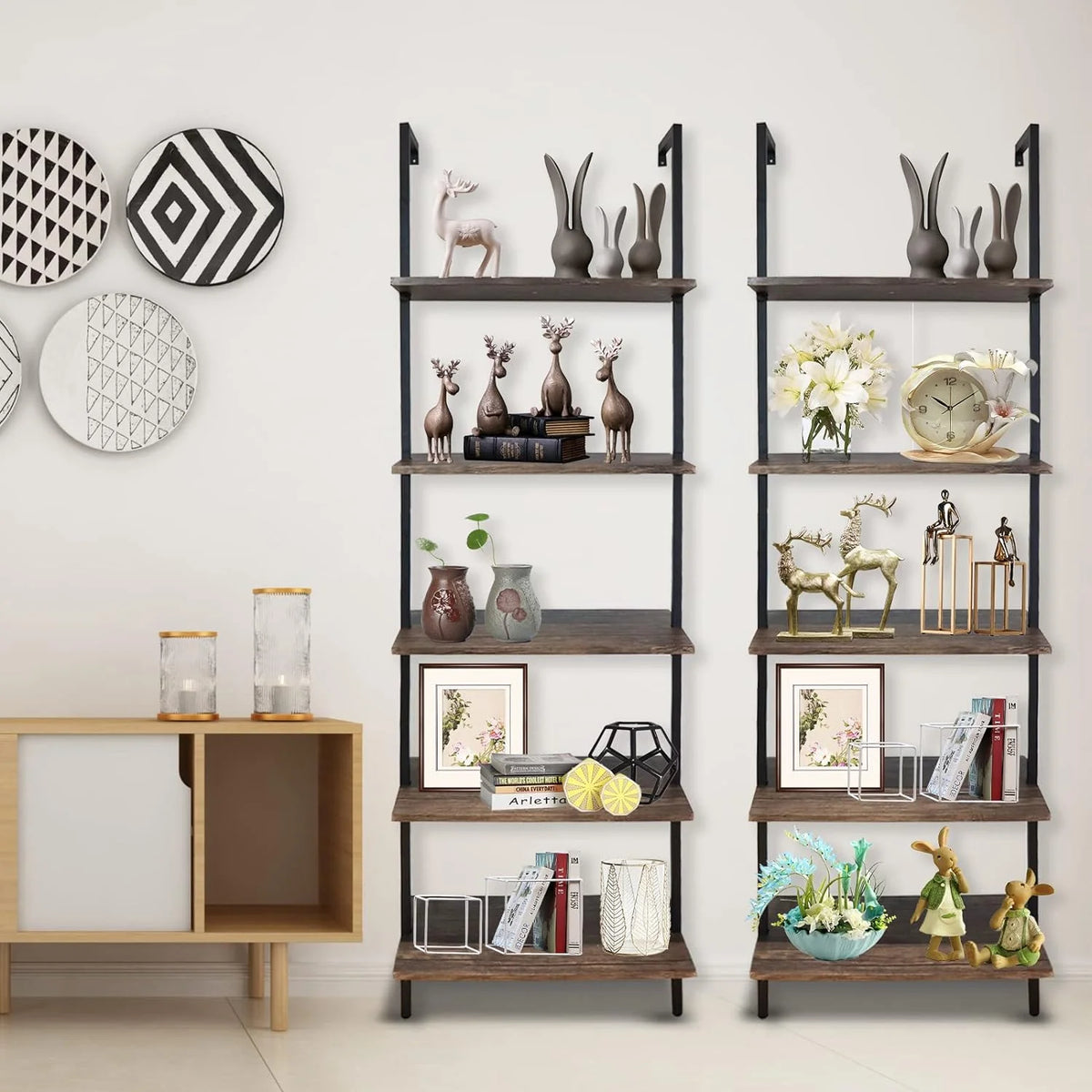 Brown 5-Tier Wood Ladder Shelf G82333
