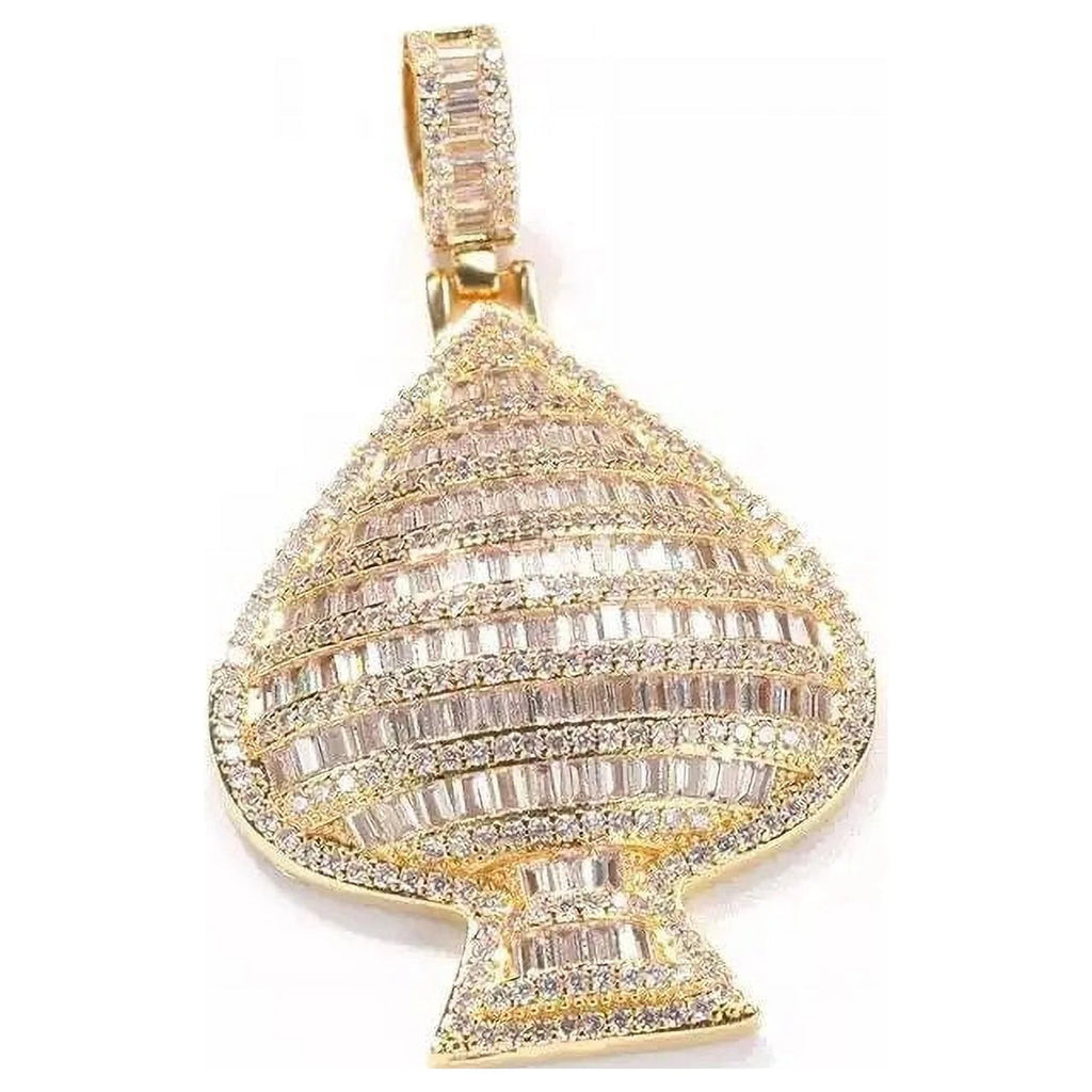 Gold Simulated Diamond Ace of Spades Poker Charm Pendant Necklace K64867