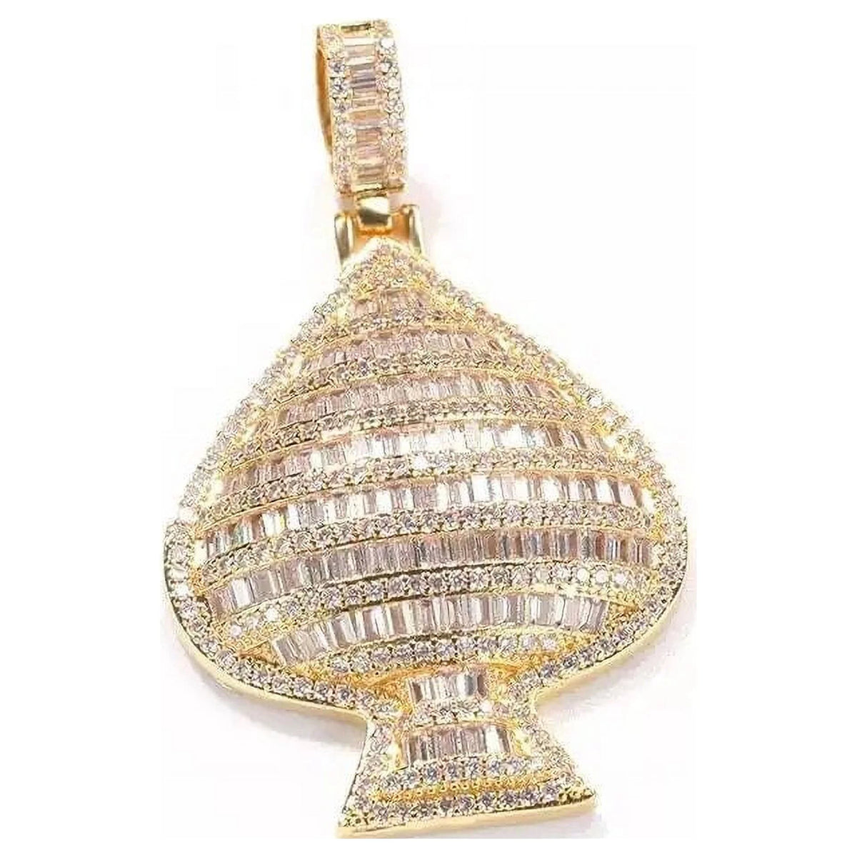 Gold Simulated Diamond Ace of Spades Poker Charm Pendant Necklace K64867