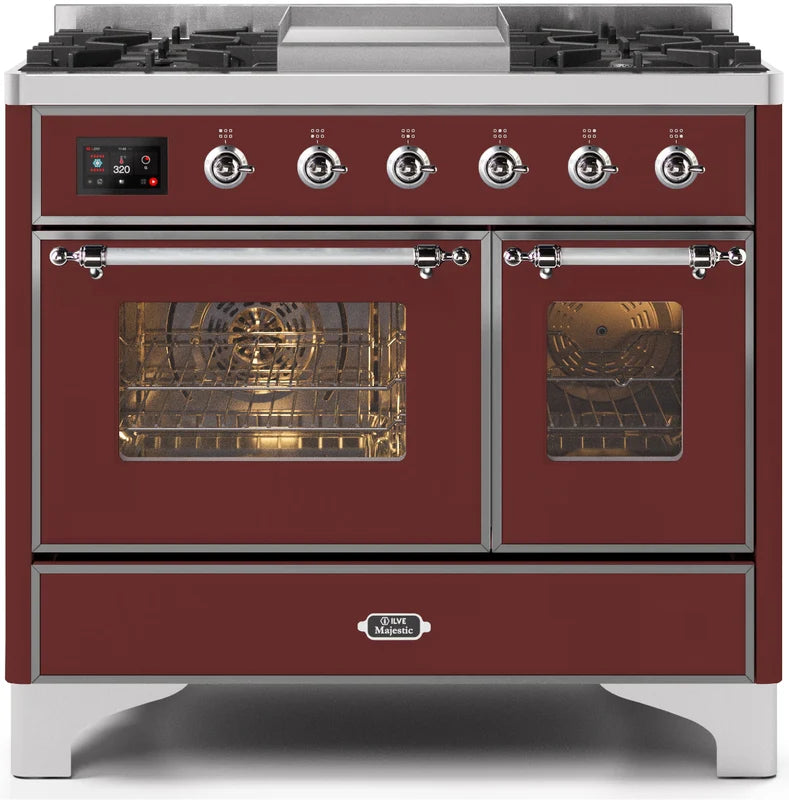 40 Dual Fuel Propane Gas Range in Burgundy with Chrome Trim T8626