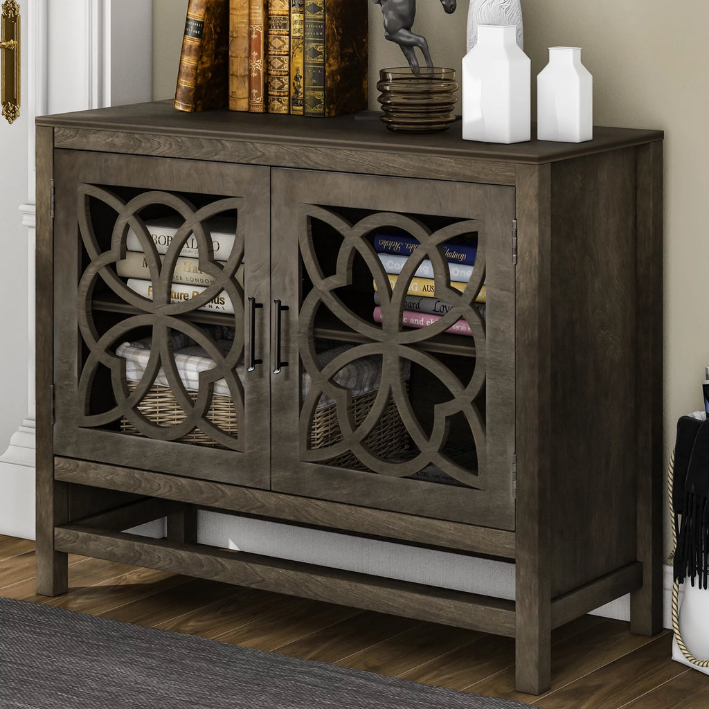Grey Wood Storage Cabinet with Doors and Adjustable Shelf T41165