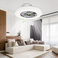White Flush Mount Ceiling Fan with Light and Remote L34784