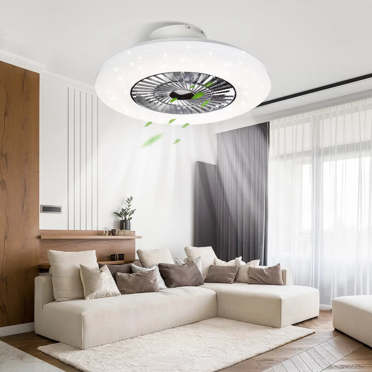 White Flush Mount Ceiling Fan with Light and Remote L34784