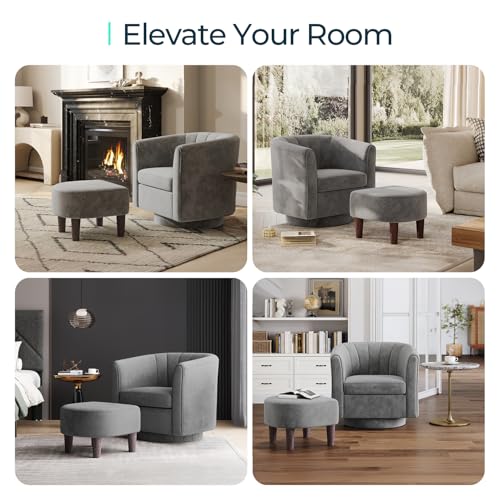 Gray Velvet Swivel Accent Chair with Ottoman D97839