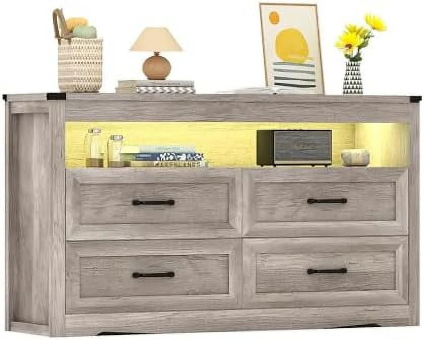 Black Wood Dresser with LED Lights R540