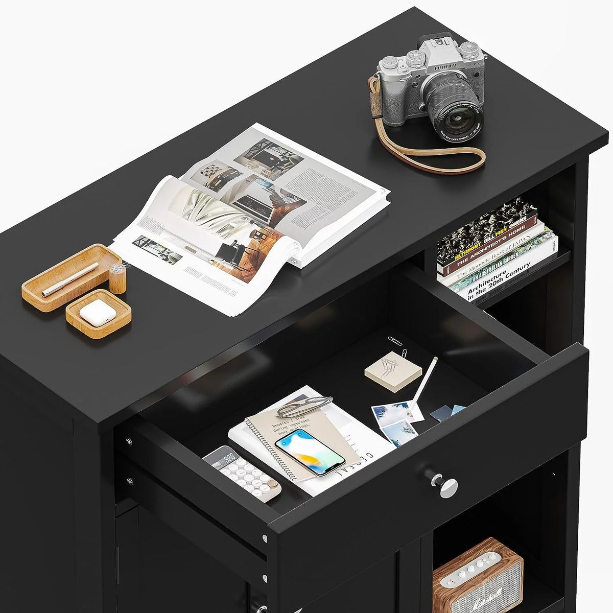 Black Freestanding Bathroom Cabinet with Drawer and Adjustable Shelf B266100