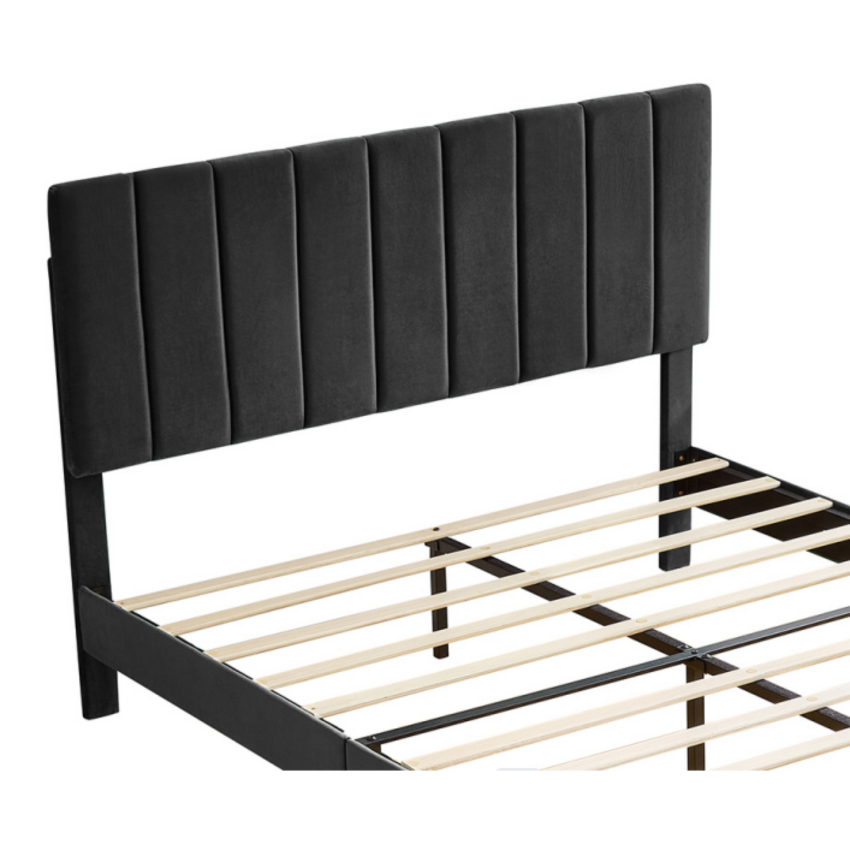 Queen Size Black Platform Bed with Upholstered Headboard C630