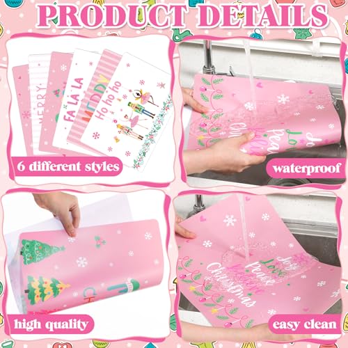 Pink Plastic Christmas Placemats Set of 6 U3171