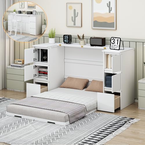 Twin Size Murphy Bed with Charging Station and Storage Drawers N21833