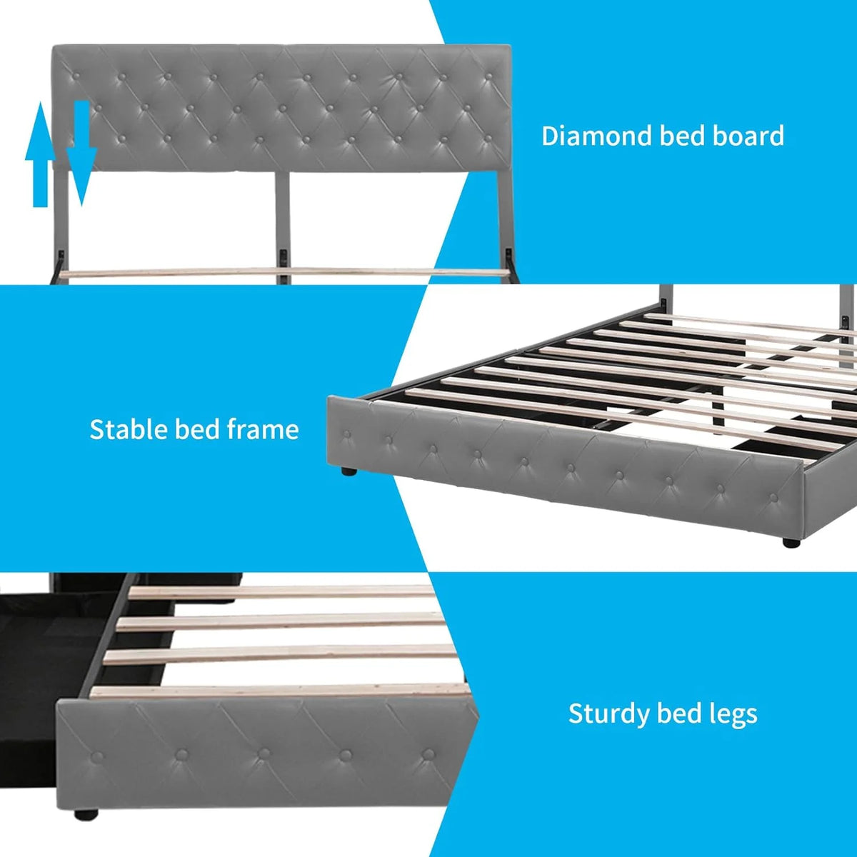 Upholstered California King Platform Bed Frame with 4 Storage Drawers R3821