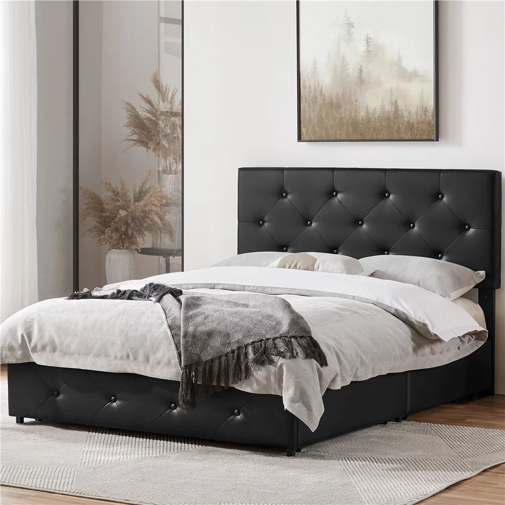 Black Full Size Upholstered Platform Bed Frame with Storage R3490