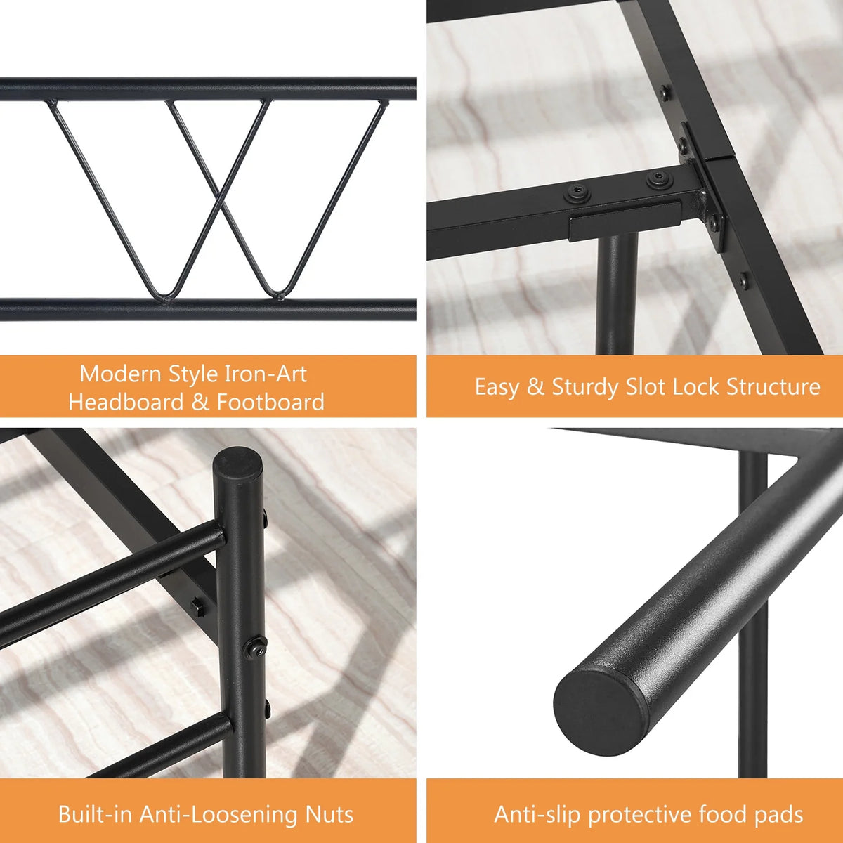Twin Size Metal Platform Bed Frame with Headboard and Footboard P96788