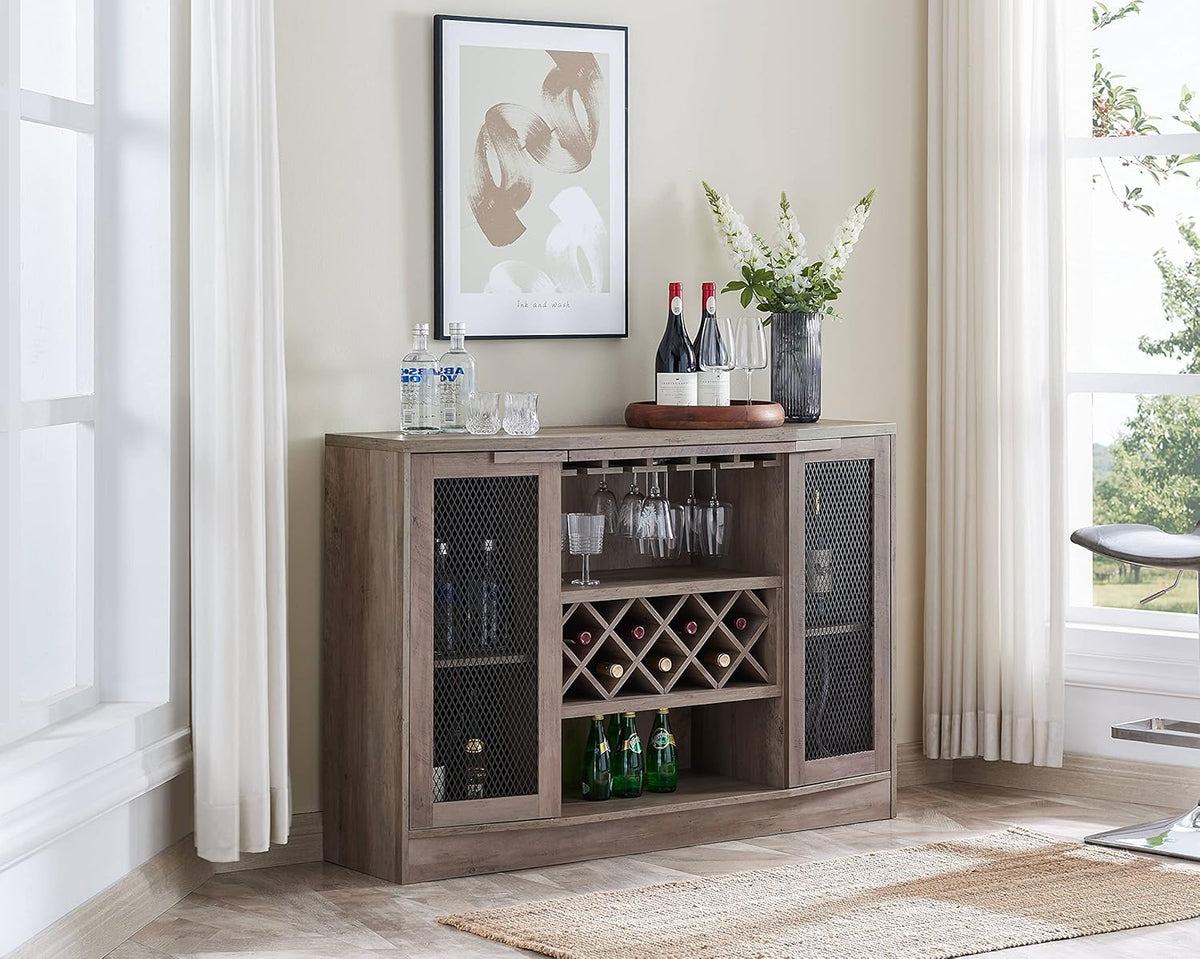Charcoal Finish Bar Cabinet with Two Curved Glass Doors N34736