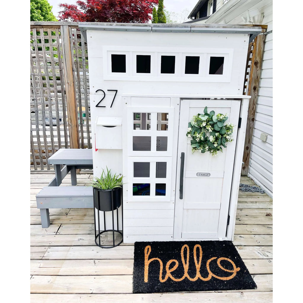 White Wooden Outdoor Playhouse with Picnic Table I6843
