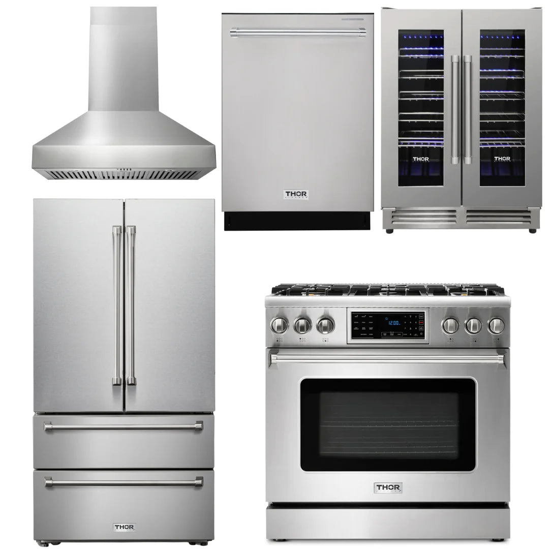 36 Gas Range, Range Hood, Refrigerator, Dishwasher, Wine Cooler J4570